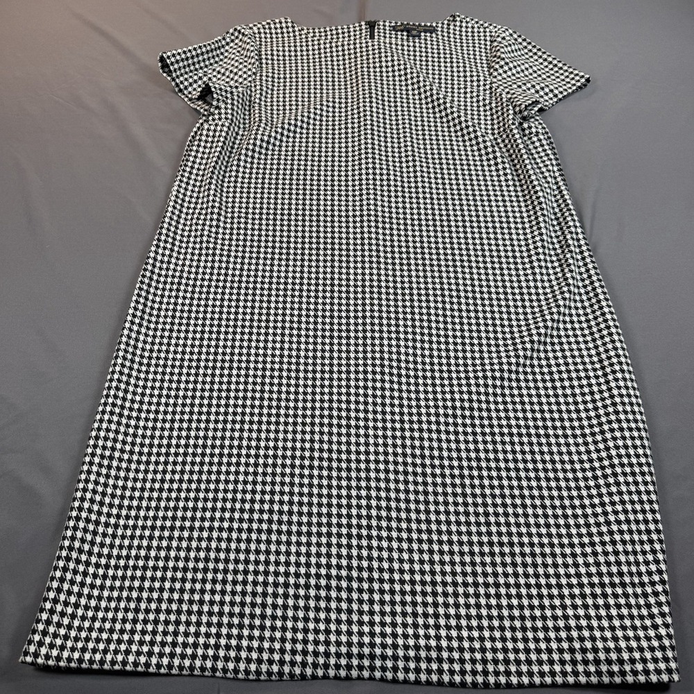"346" BROOKS BROTHERS Size 12 Petite Black & White Houndstooth Sheath Dress